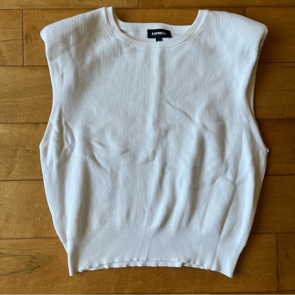 Express Ribbed Sleeveless White Knit Top